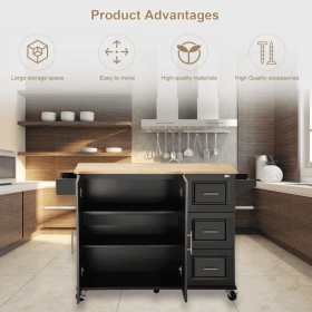 Kitchen Island & Kitchen Cart, Mobile Kitchen Island, Rubber Wood Top, Big & Adjustable Shelf Inside Cabinet for Different Utensils Kitchen Island & Kitchen Cart, Mobile Kitchen Island, Rubber Wood Top, Big & Adjustable Shelf Inside Cabinet for Different Utensils