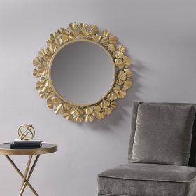 Gold Gingko Leaf Round Wall Mirror 30.5" Gold Gingko Leaf Round Wall Mirror 30.5"